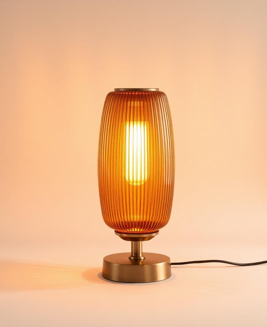 Solstice ribbed table lamp glowing amber